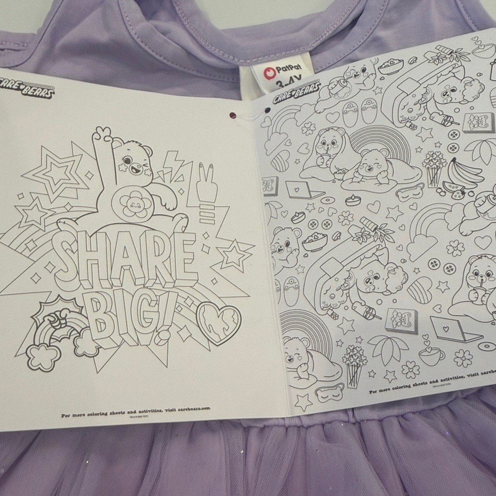 Care Bears Purple Sparkle Tulle Share Bear Dress with Share Big Graphic Size 3-4 - Picture 9 of 11